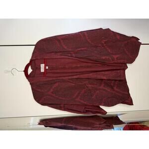 Linen Blend Burgundy Open Front Kimono Cardigan with Pockets